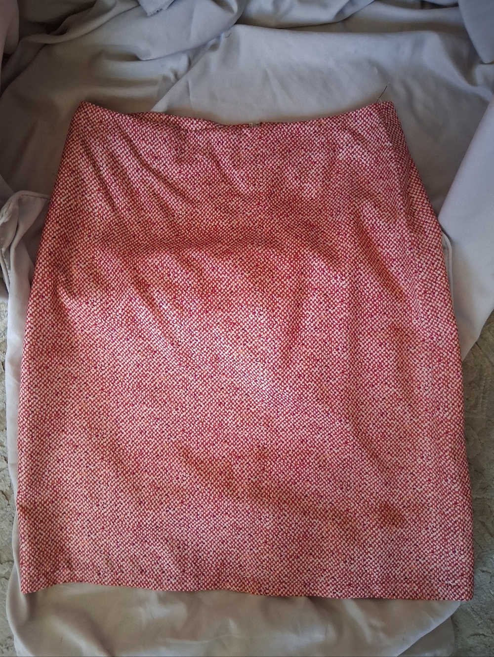 Kenneth Cole Red and Cream Checked Silk Skirt